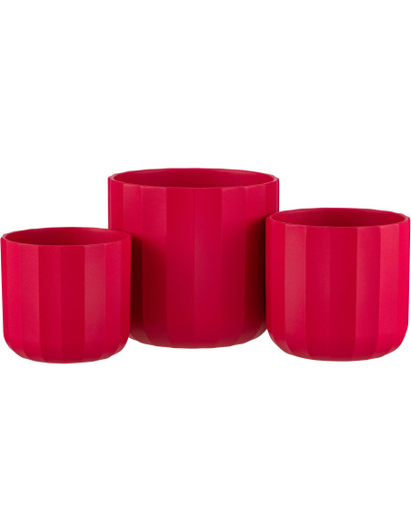 Cache-pot Rond Diamètre 18 cm en Céramique Rose Motif stries Summer - 2