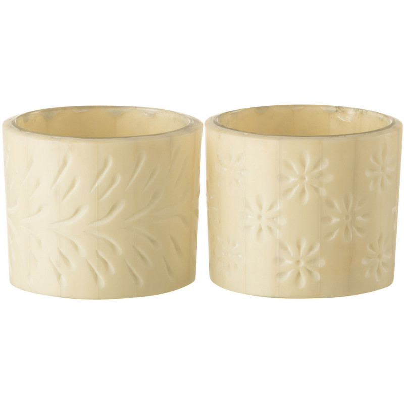 Photophore Cylindrique Diamètre 10 cm en Verre Crème Motif fleurs et feuilles Floripo (Lot de 2) - 1