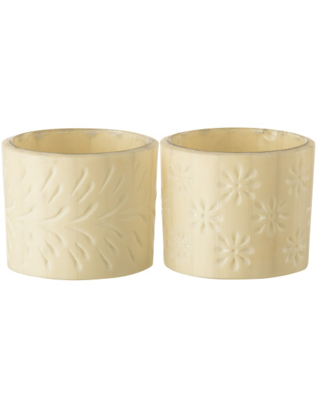 Photophore Cylindrique Diamètre 10 cm en Verre Crème Motif fleurs et feuilles Floripo (Lot de 2) - 1