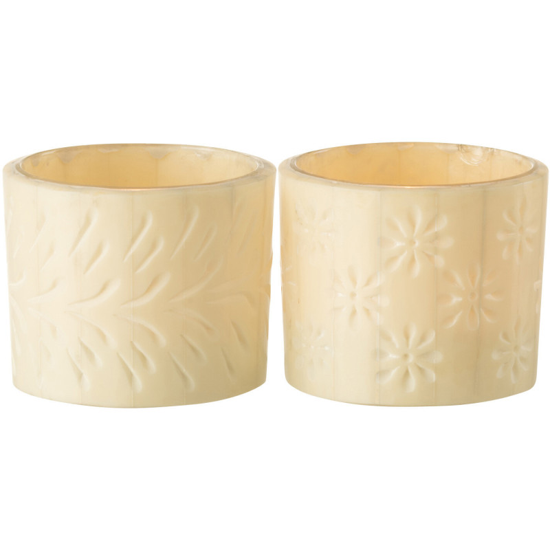 Photophore Cylindrique Diamètre 10 cm en Verre Crème Motif fleurs et feuilles Floripo (Lot de 2) - 2