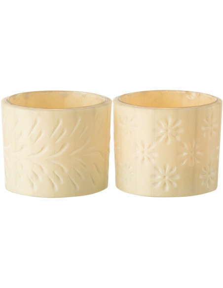 Photophore Cylindrique Diamètre 10 cm en Verre Crème Motif fleurs et feuilles Floripo (Lot de 2) - 2