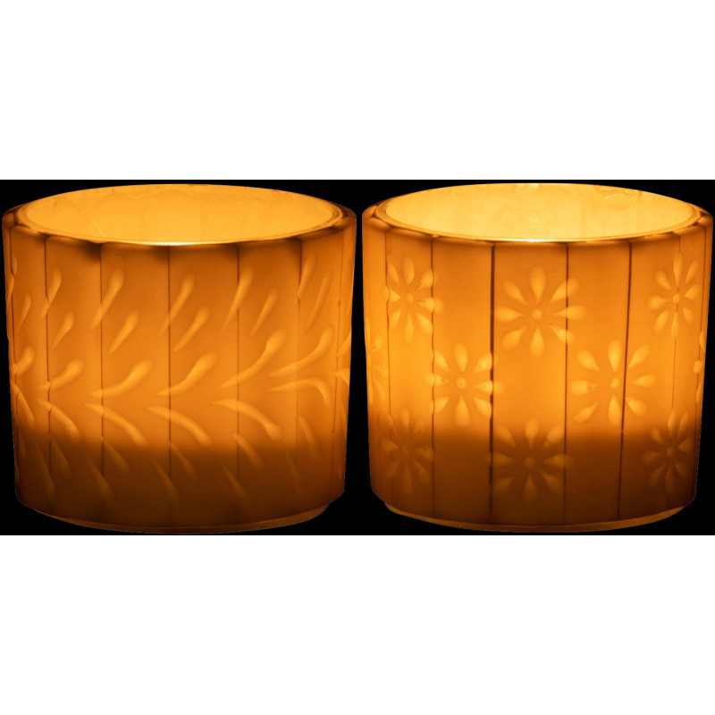 Photophore Cylindrique Diamètre 10 cm en Verre Crème Motif fleurs et feuilles Floripo (Lot de 2) - 3