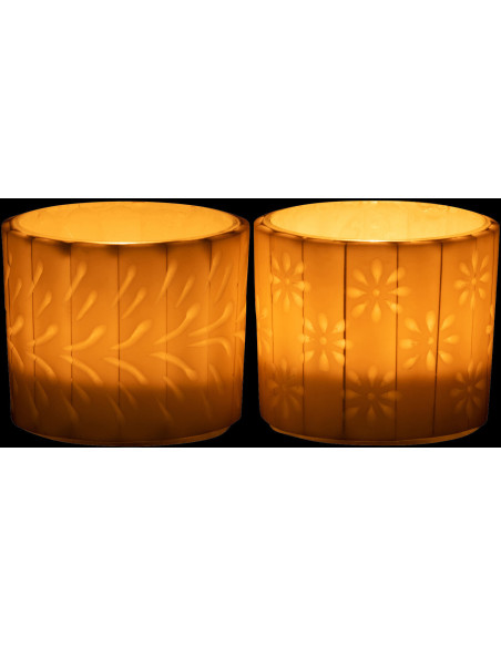 Photophore Cylindrique Diamètre 10 cm en Verre Crème Motif fleurs et feuilles Floripo (Lot de 2) - 3
