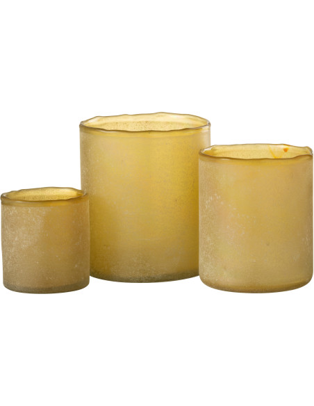 Photophore Cylindrique en Verre Jaune Effet givré Ruby (Lot de 3) - 1