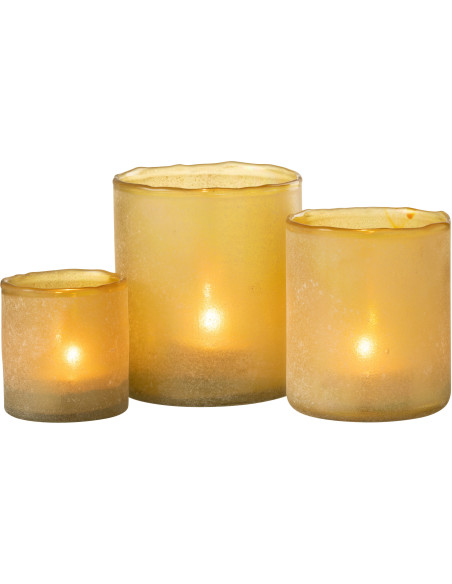 Photophore Cylindrique en Verre Jaune Effet givré Ruby (Lot de 3) - 2