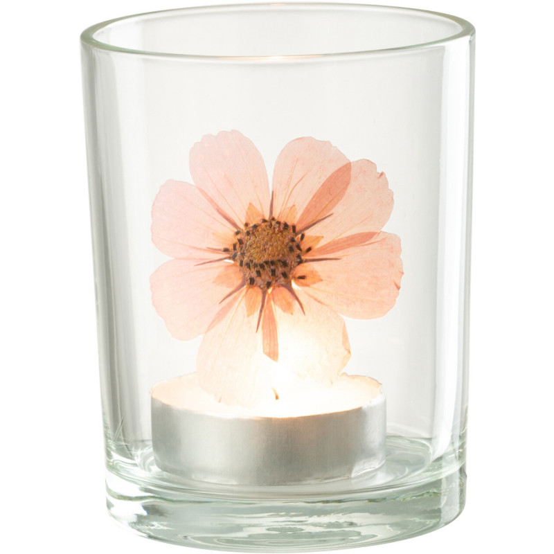 Photophore Cylindrique Diamètre 10 cm en Verre Transparent Rose Motif fleur Sauvano - 2