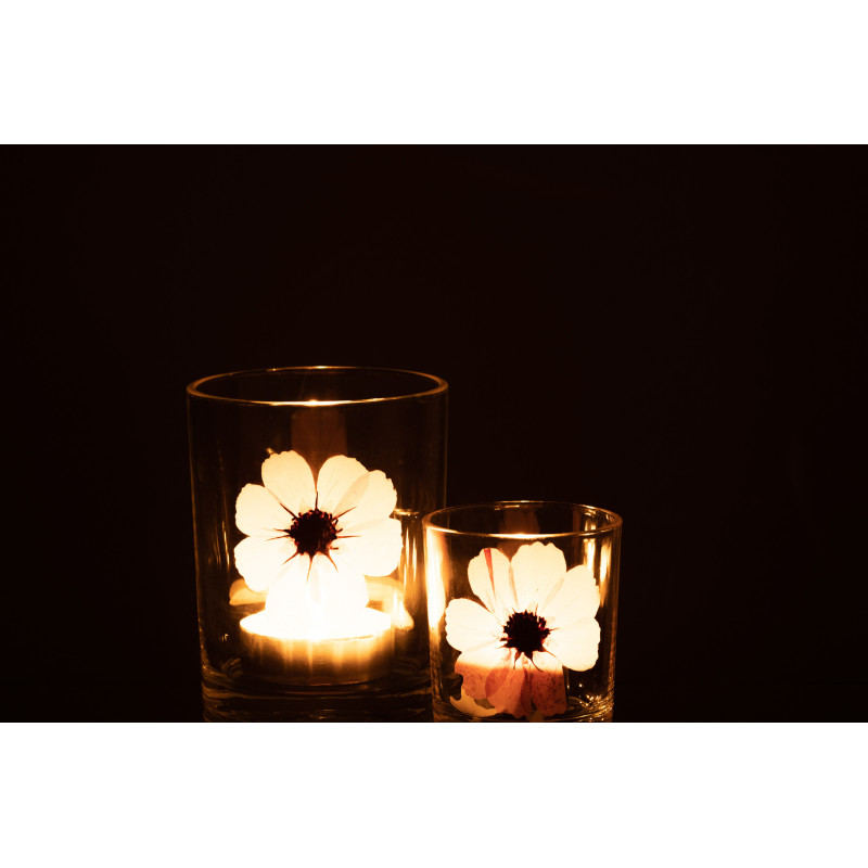 Photophore Cylindrique Diamètre 10 cm en Verre Transparent Rose Motif fleur Sauvano - 6