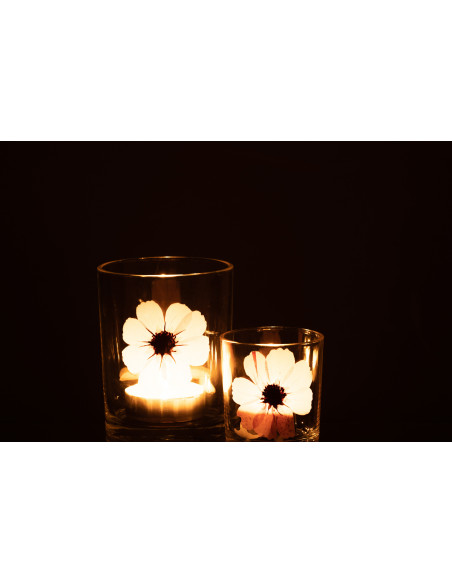 Photophore Cylindrique Diamètre 10 cm en Verre Transparent Rose Motif fleur Sauvano - 6