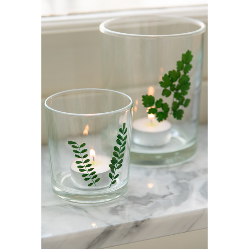 Photophore Cylindrique Diamètre 7 cm en Verre Transparent Vert Motif feuilles Ceres (Lot de 2) - 2