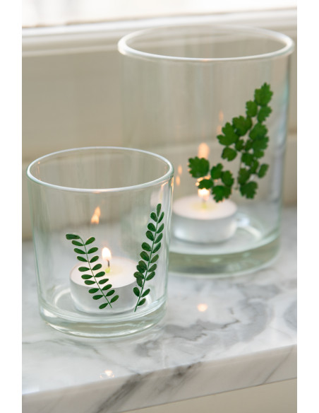 Photophore Cylindrique Diamètre 7 cm en Verre Transparent Vert Motif feuilles Ceres (Lot de 2) - 2