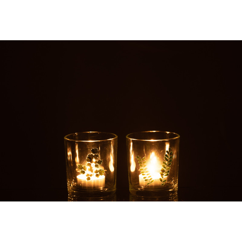 Photophore Cylindrique Diamètre 7 cm en Verre Transparent Vert Motif feuilles Ceres (Lot de 2) - 4