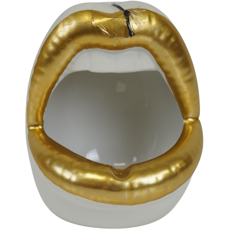 Petite Cache-pot original Lèvres 10 cm en Céramique Doré Blanc Lip - 2