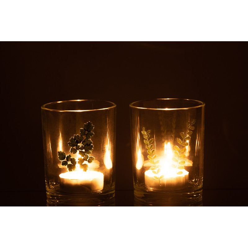 Photophore Cylindrique Diamètre 10 cm en Verre Transparent Vert Motif feuilles Ceres (Lot de 2) - 4