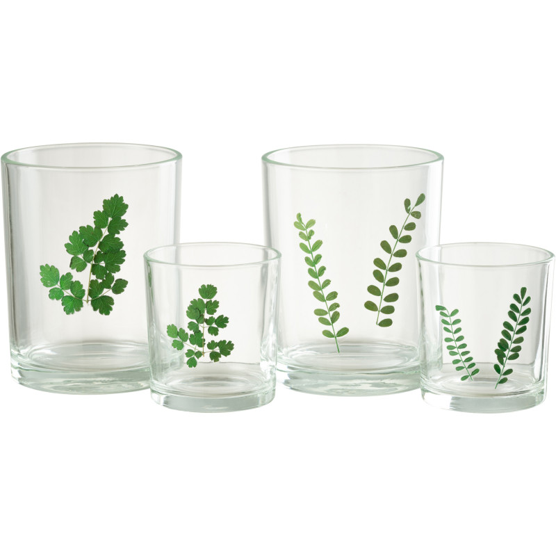 Photophore Cylindrique Diamètre 10 cm en Verre Transparent Vert Motif feuilles Ceres (Lot de 2) - 5