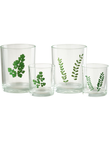 Photophore Cylindrique Diamètre 10 cm en Verre Transparent Vert Motif feuilles Ceres (Lot de 2) - 5