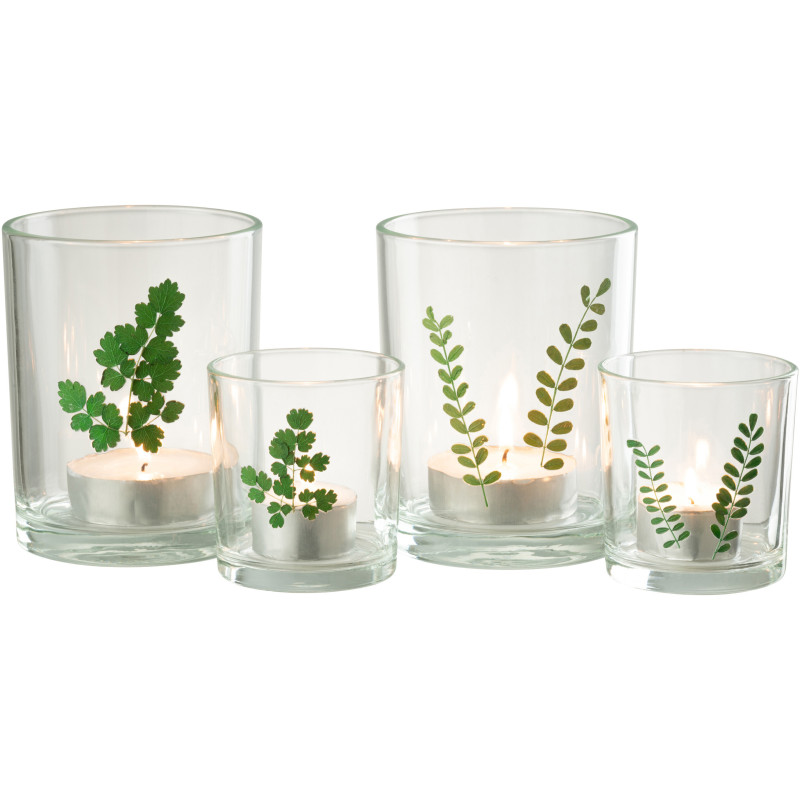 Photophore Cylindrique Diamètre 10 cm en Verre Transparent Vert Motif feuilles Ceres (Lot de 2) - 6