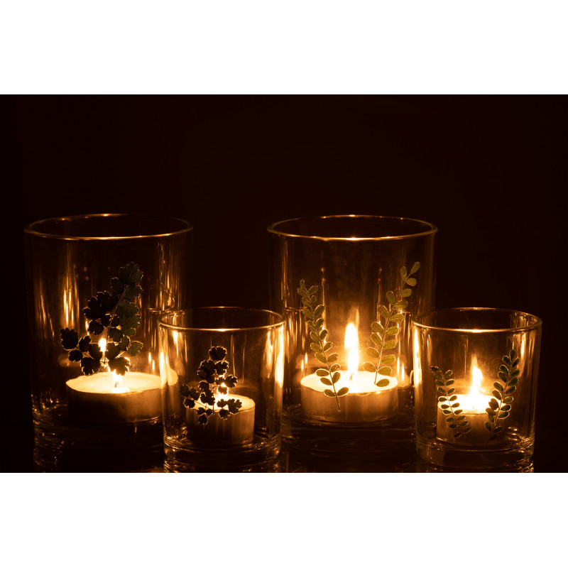 Photophore Cylindrique Diamètre 10 cm en Verre Transparent Vert Motif feuilles Ceres (Lot de 2) - 7