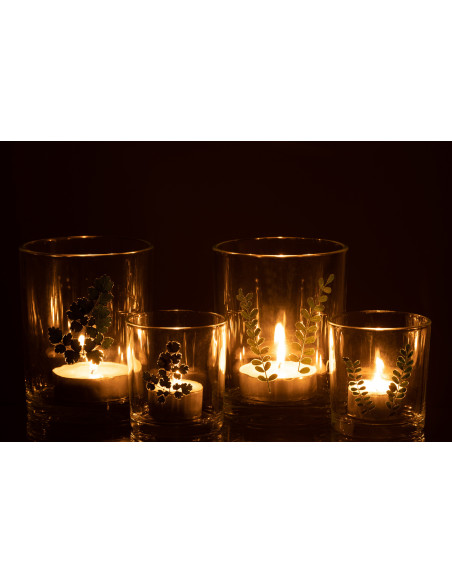 Photophore Cylindrique Diamètre 10 cm en Verre Transparent Vert Motif feuilles Ceres (Lot de 2) - 7