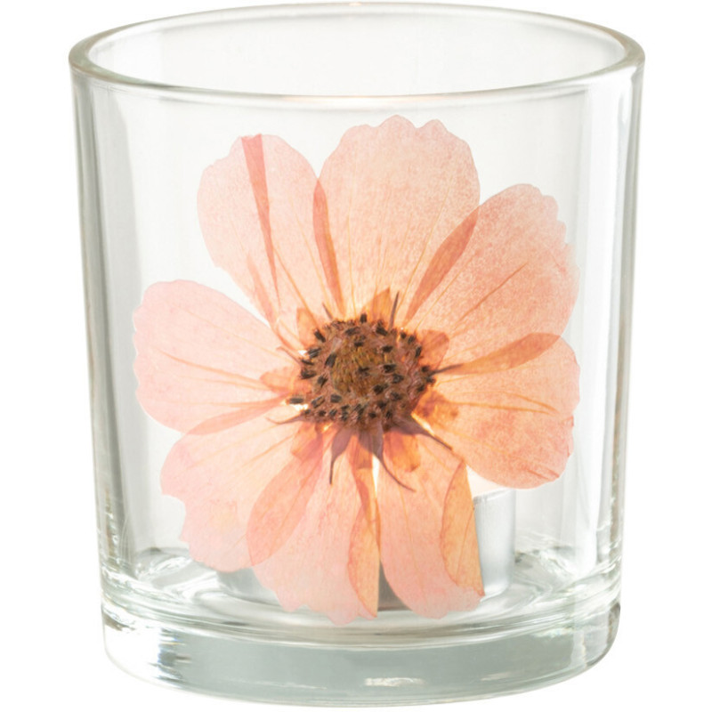 Photophore Cylindrique Diamètre 7 cm en Verre Transparent Rose Motif fleur Sauvano - 2