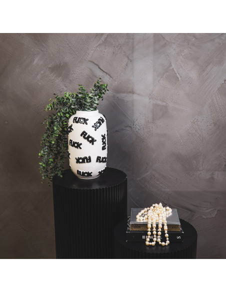 Vase original Rond Hauteur 27 cm en Céramique Blanc Noir Fuck - 3