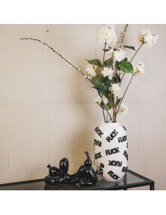 Vase original Rond Hauteur 27 cm en Céramique Blanc Noir Fuck - 2