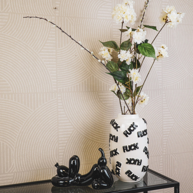 Vase original Rond Hauteur 27 cm en Céramique Blanc Noir Fuck - 2