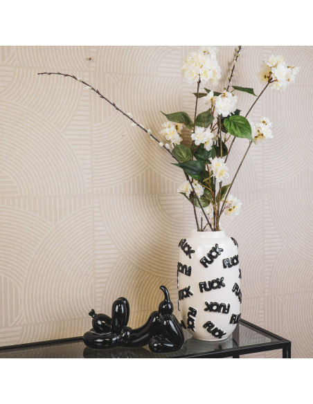 Vase original Rond Hauteur 27 cm en Céramique Blanc Noir Fuck - 2