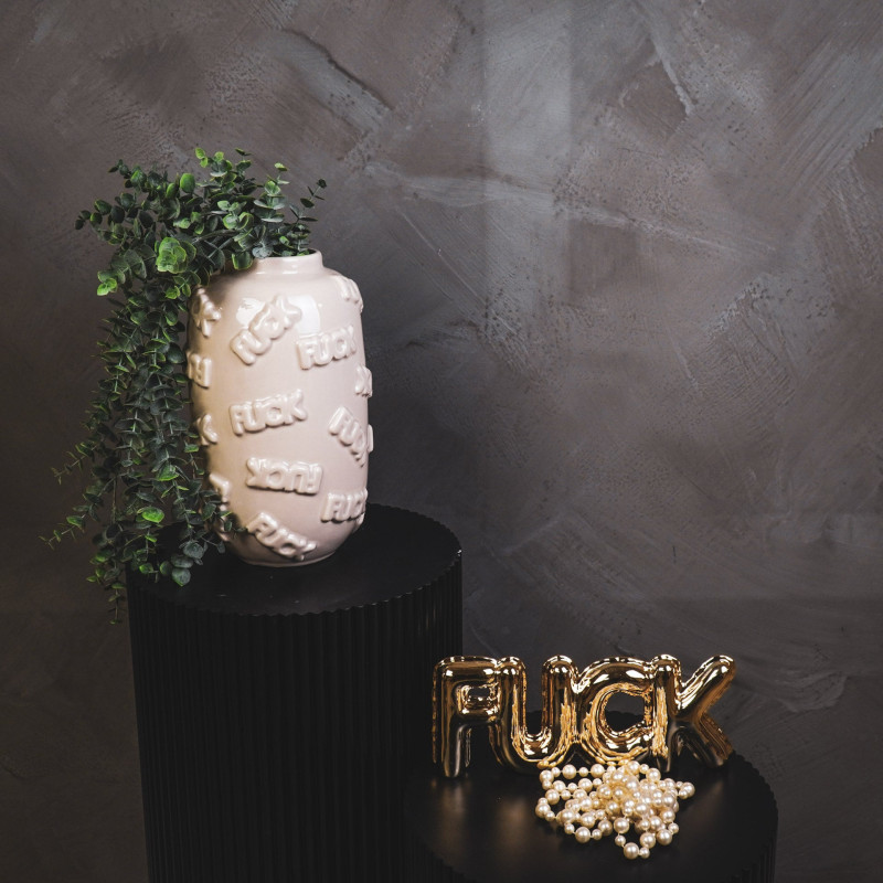 Vase original Rond Hauteur 27 cm en Céramique Beige Fuck - 3