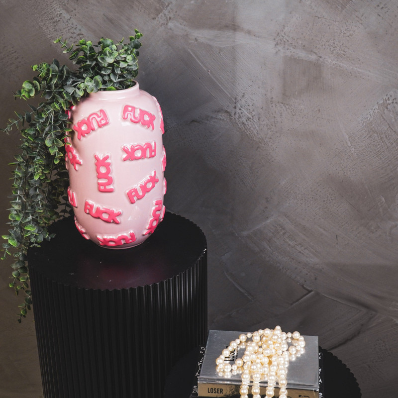 Vase original Rond Hauteur 27 cm en Céramique Rose Fuck - 3