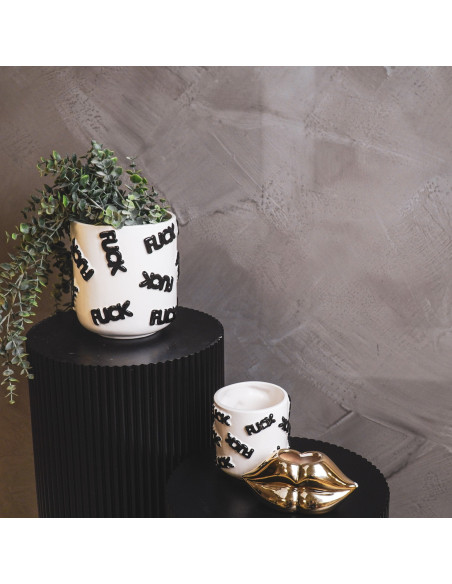 Petit Cache-pot original Rond Diamètre 11 cm en Céramique Blanc Noir Fuck - 2