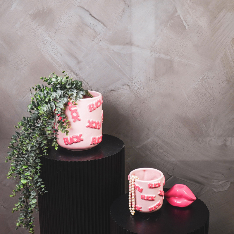 Petit Cache-pot original Rond Diamètre 11 cm en Céramique Rose Fuck - 2