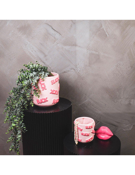 Petit Cache-pot original Rond Diamètre 11 cm en Céramique Rose Fuck - 2