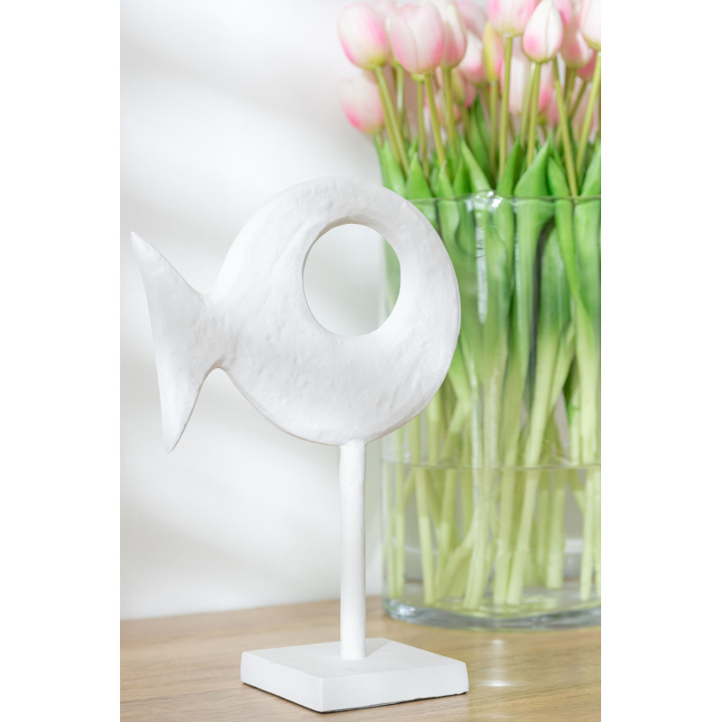 Décoration sur pied Poisson abstrait 40 cm Sakana en Métal Blanc J-Line - 2