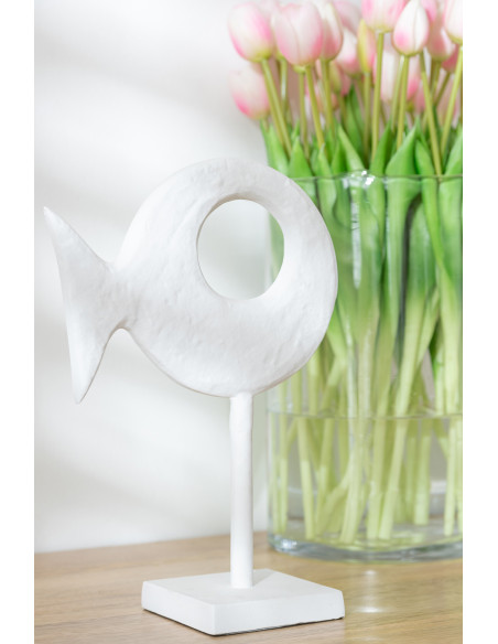 Décoration sur pied Poisson abstrait 40 cm Sakana en Métal Blanc J-Line - 2