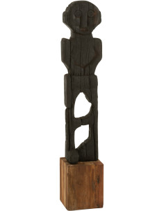 Statuette déco XXL Personnage ethnique Hauteur 105 cm en Bois recyclé Noir Naturel Arda - 1