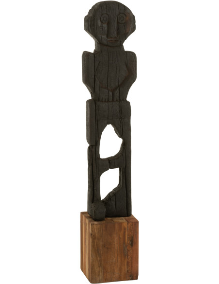 Statuette déco XXL Personnage ethnique Hauteur 105 cm en Bois recyclé Noir Naturel Arda - 1