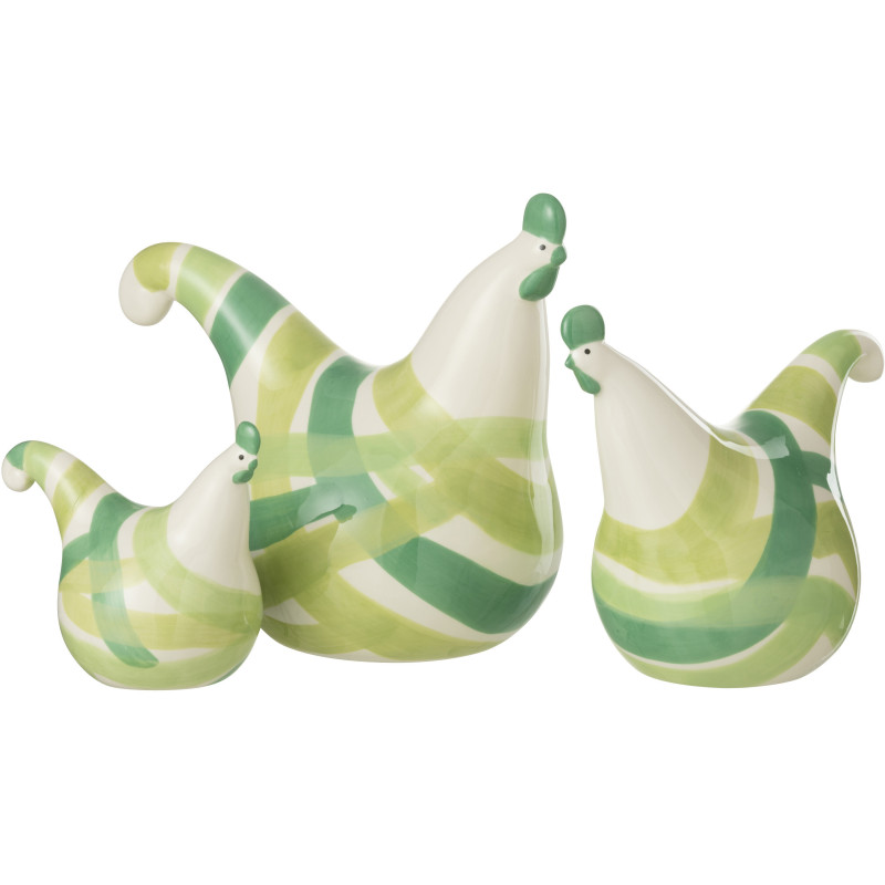 Statuette déco Coq en Dolomite Blanc Vert Toby (Lot de 3) - 1