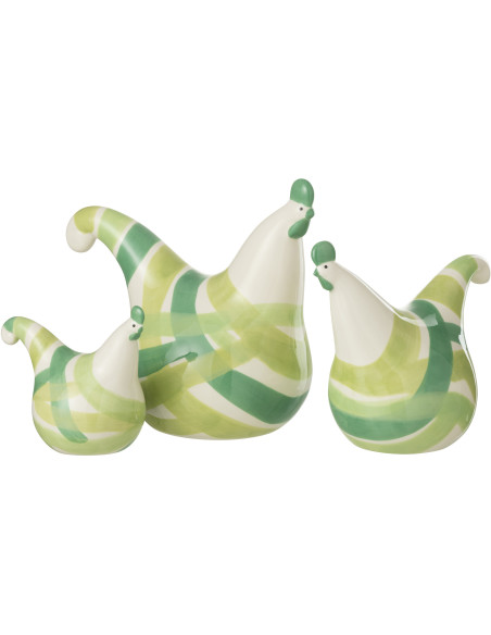 Statuette déco Coq en Dolomite Blanc Vert Toby (Lot de 3) - 1