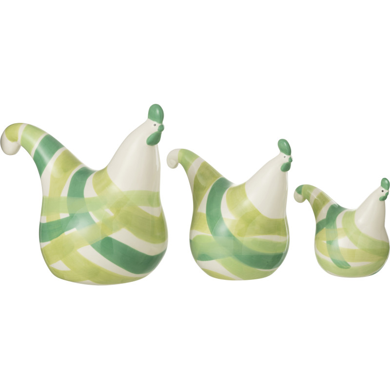 Statuette déco Coq en Dolomite Blanc Vert Toby (Lot de 3) - 3