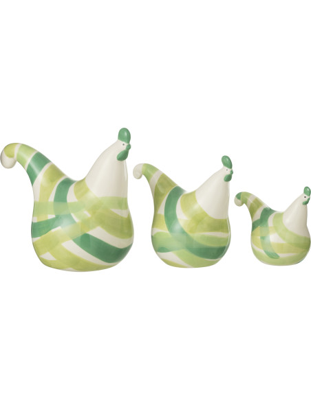 Statuette déco Coq en Dolomite Blanc Vert Toby (Lot de 3) - 3