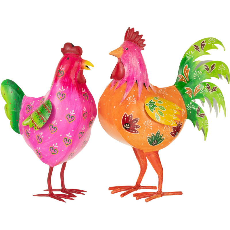 Statuette déco Coq Hauteur 38 cm en Métal Multicolore Funny (Lot de 2) - 1