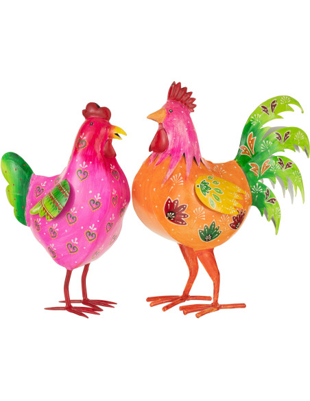 Statuette déco Coq Hauteur 38 cm en Métal Multicolore Funny (Lot de 2) - 1
