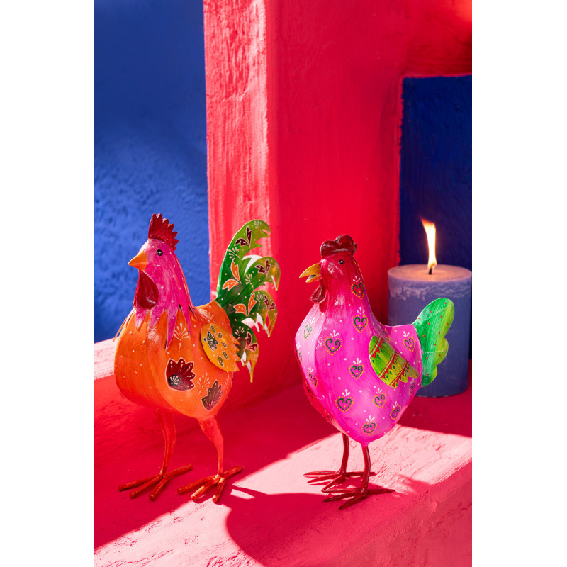 Statuette déco Coq Hauteur 38 cm en Métal Multicolore Funny (Lot de 2) - 2