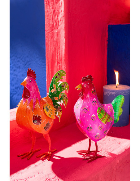 Statuette déco Coq Hauteur 38 cm en Métal Multicolore Funny (Lot de 2) - 2