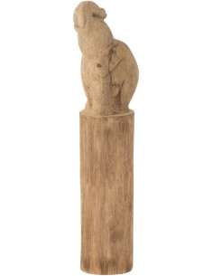 Statuette déco Éléphant sur socle Hauteur 50 cm en Bois de manguier Naturel Ajay - 1