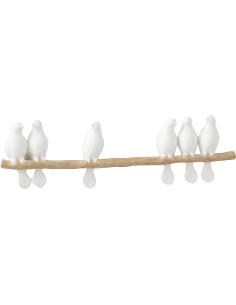 Statuette déco 6 oiseaux sur branche en Résine Blanc Naturel Lilly - 1