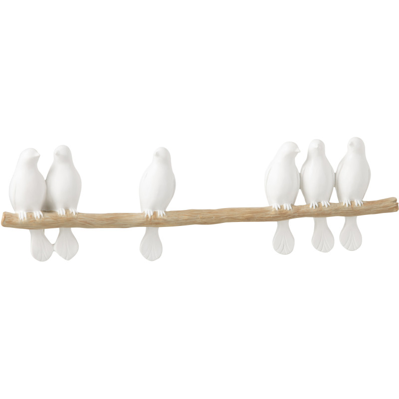 Statuette déco 6 oiseaux sur branche en Résine Blanc Naturel Lilly - 1