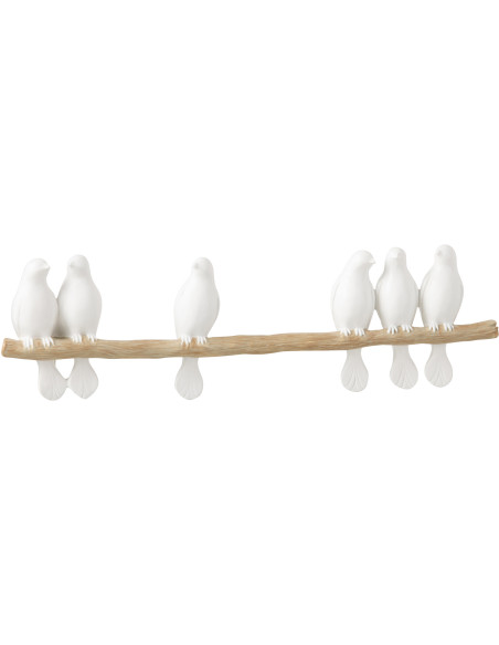 Statuette déco 6 oiseaux sur branche en Résine Blanc Naturel Lilly - 1