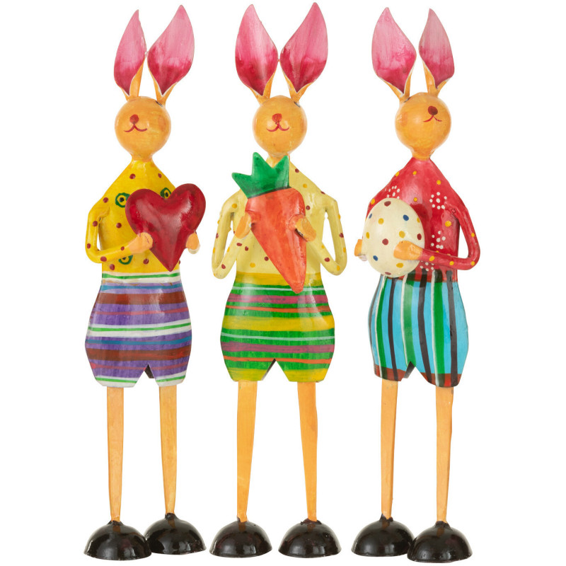 Statuette déco Lapin Coeur Carotte Oeuf Hauteur 25 cm en Métal Multicolore Easty (Lot de 3) - 1