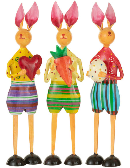 Statuette déco Lapin Coeur Carotte Oeuf Hauteur 25 cm en Métal Multicolore Easty (Lot de 3) - 1